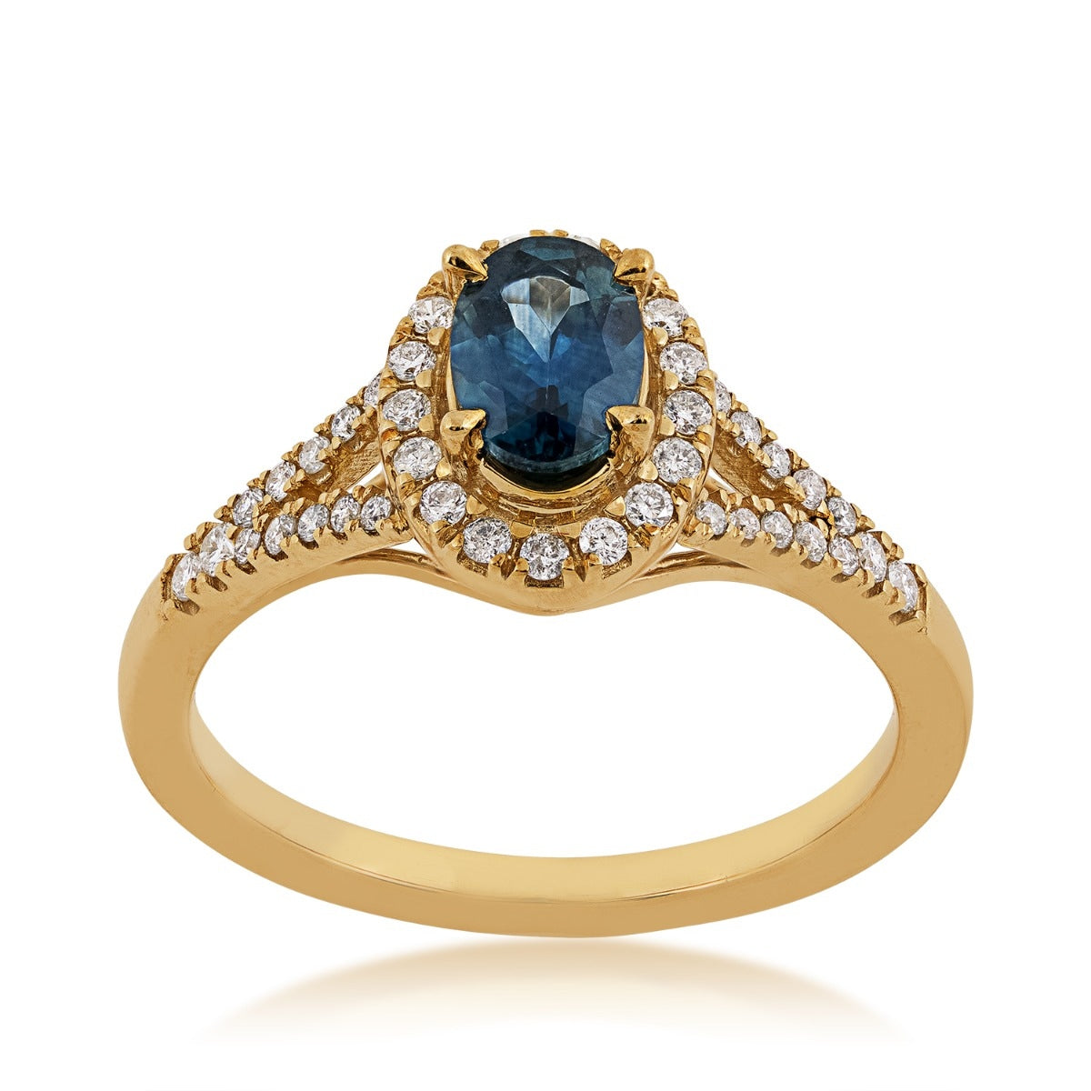 American Colors Oval Montana Sapphire & 1/4 ct. tw. Diamond Halo Split Shank Ring in 10K Yellow Gold