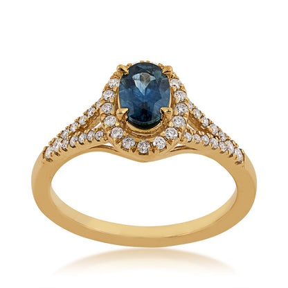 American Colors Oval Montana Sapphire & 1/4 ct. tw. Diamond Halo Split Shank Ring in 10K Yellow Gold