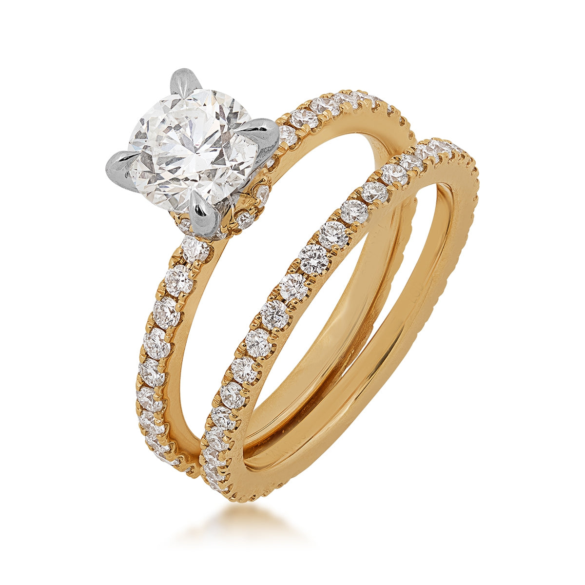 Adamante 1-7/8 ct. tw. Lab-Grown Round Brilliant Diamond Wedding Set in 14K Yellow Gold close-up detail