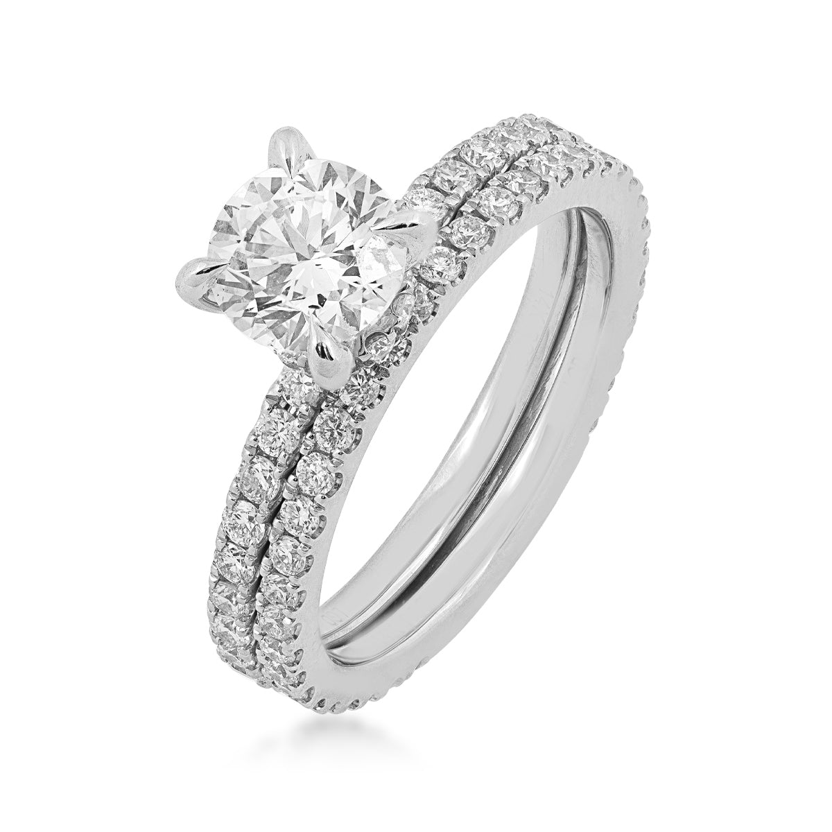 Adamante 1-7/8 ct. tw. Lab-Grown Round Brilliant Diamond Wedding Set in 14K White Gold front view