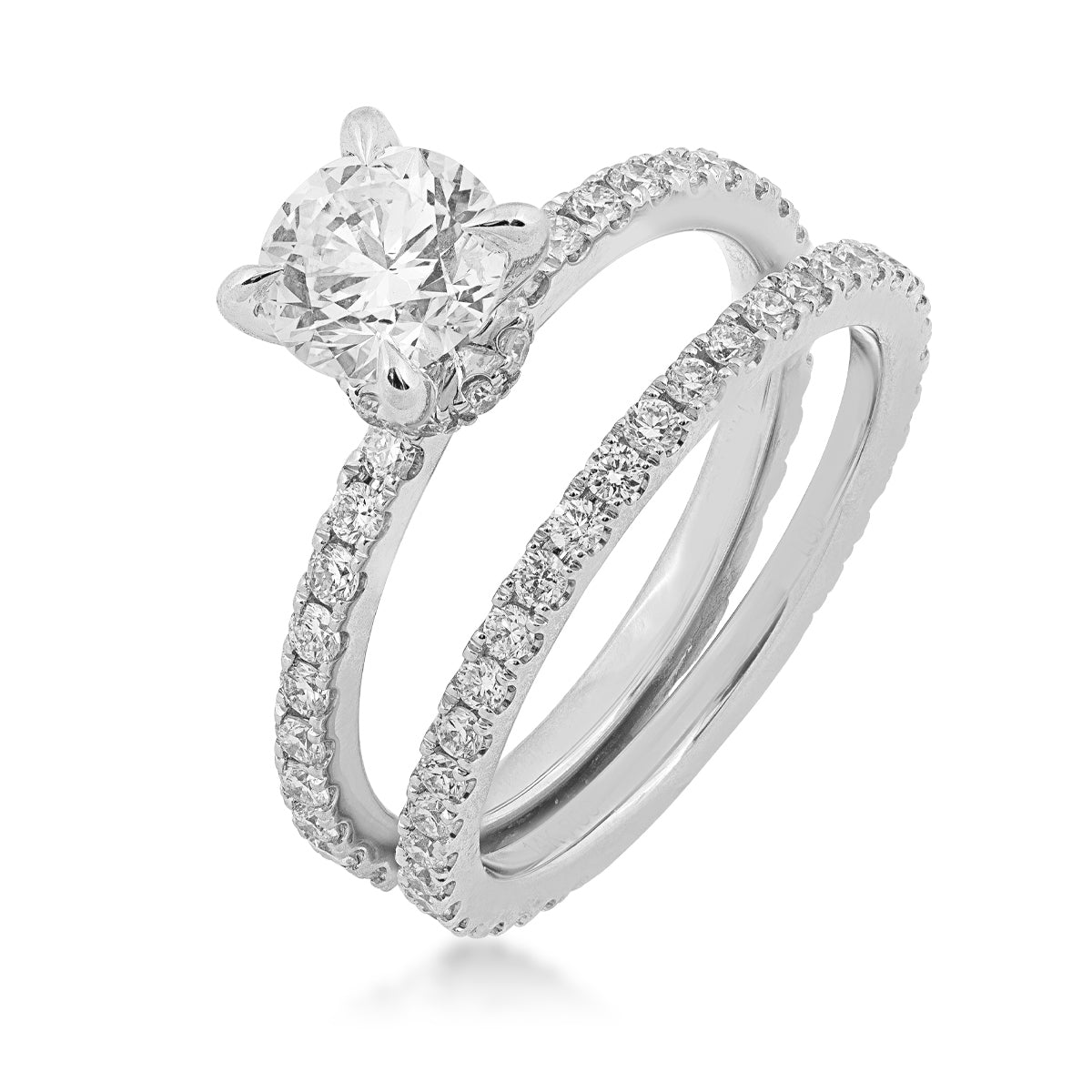 Adamante 1-7/8 ct. tw. Lab-Grown Round Brilliant Diamond Wedding Set in 14K White Gold close-up detail
