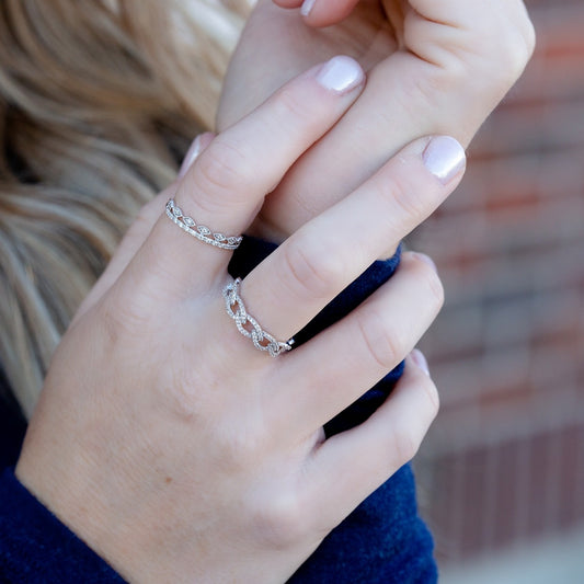 Perfect Match Diamond Accent Marquise Link Stackable Anniversary Ring in 10K White Gold full view