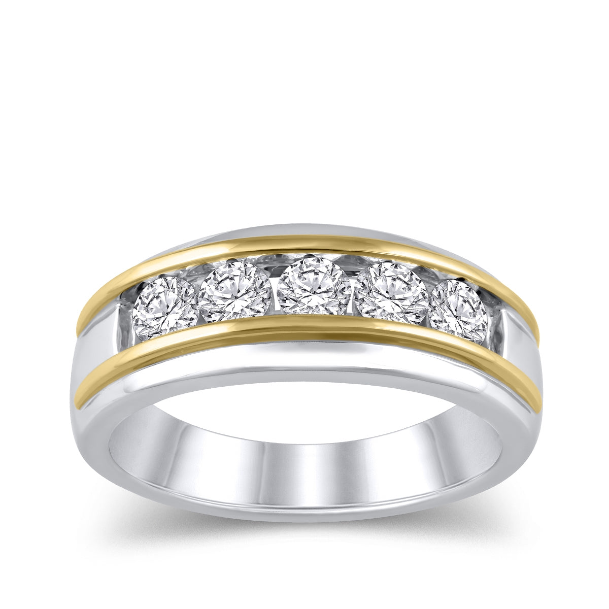 Adamante 1 ct. tw. Men's Lab-Grown 5-Stone Round Diamond Wedding Ring in 10K White & Yellow Gold