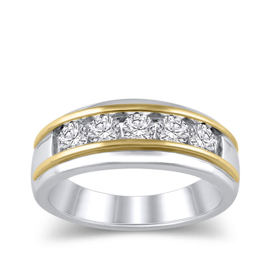 Adamante 1 ct. tw. Men's Lab-Grown 5-Stone Round Diamond Wedding Ring in 10K White & Yellow Gold