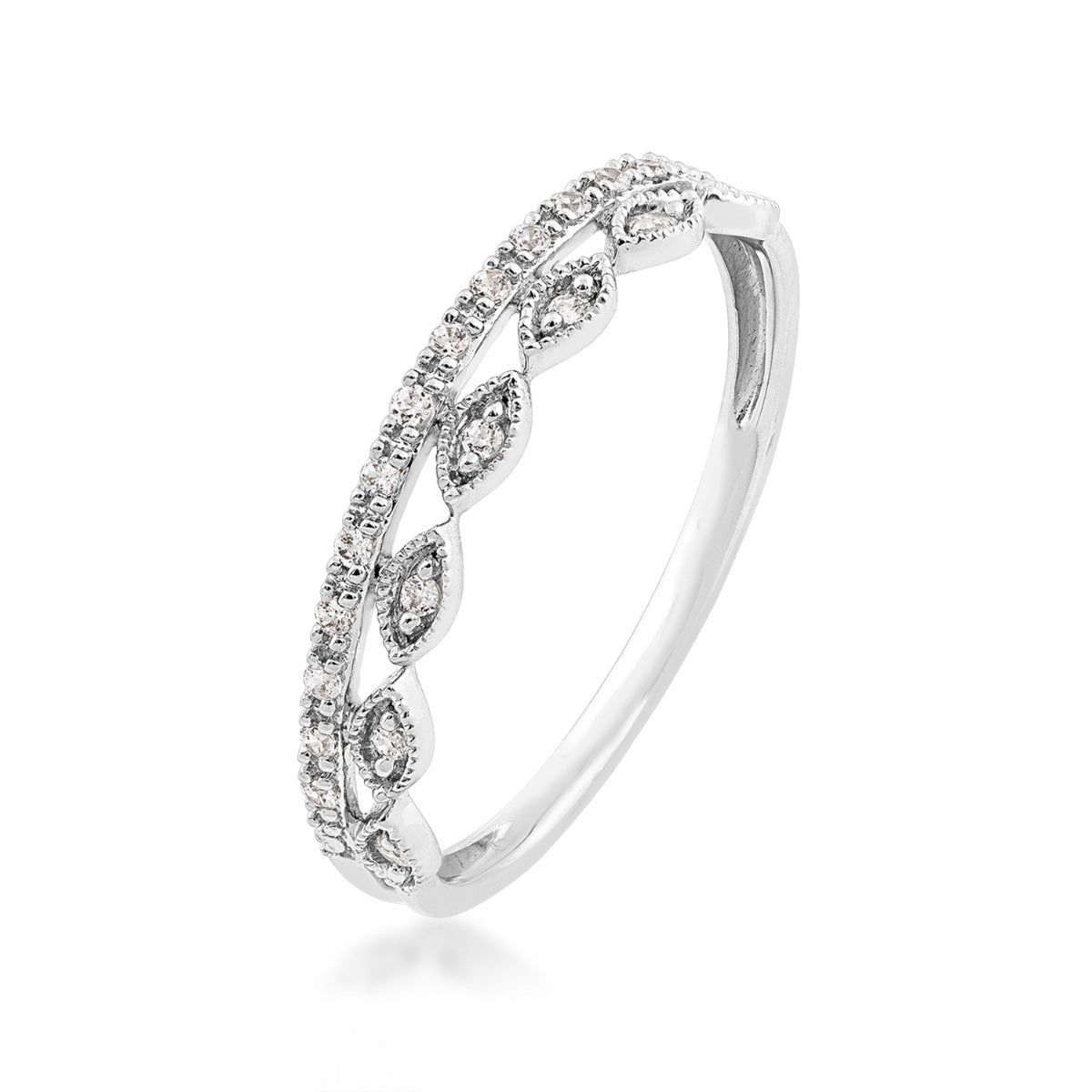 Perfect Match 1/10 ct. tw. Diamond Milgrain Stackable Anniversary Ring in 10K White Gold front view
