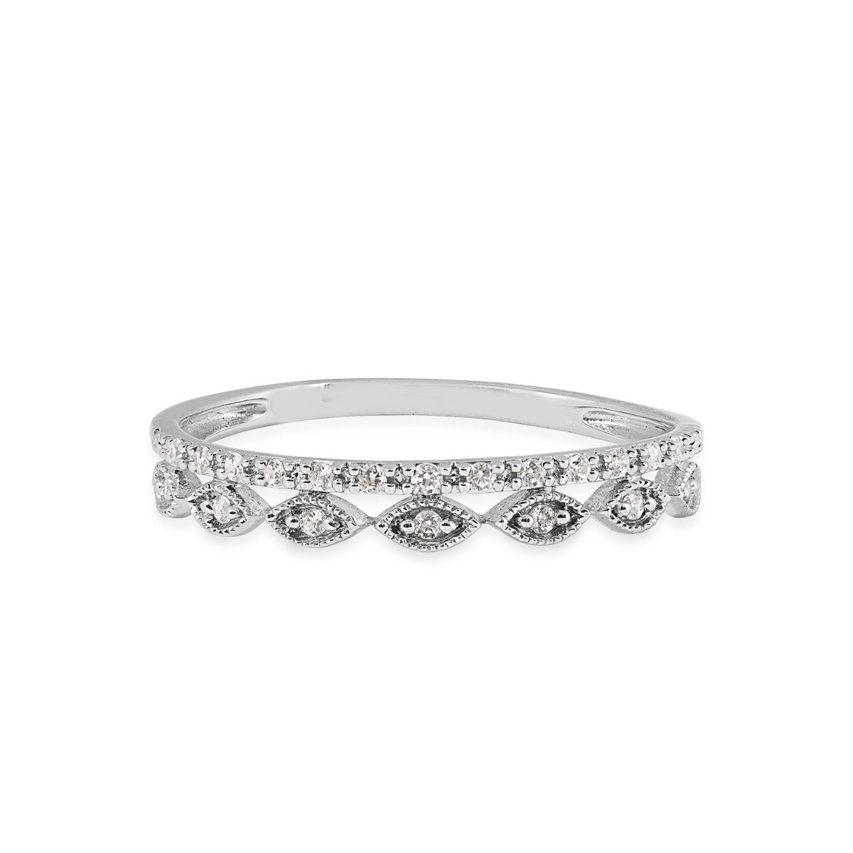 Perfect Match 1/10 ct. tw. Diamond Milgrain Stackable Anniversary Ring in 10K White Gold close-up detail