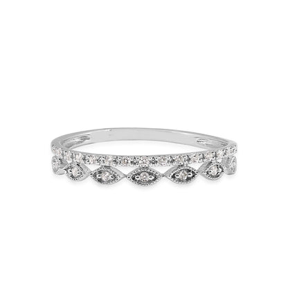 Perfect Match 1/10 ct. tw. Diamond Milgrain Stackable Anniversary Ring in 10K White Gold close-up detail
