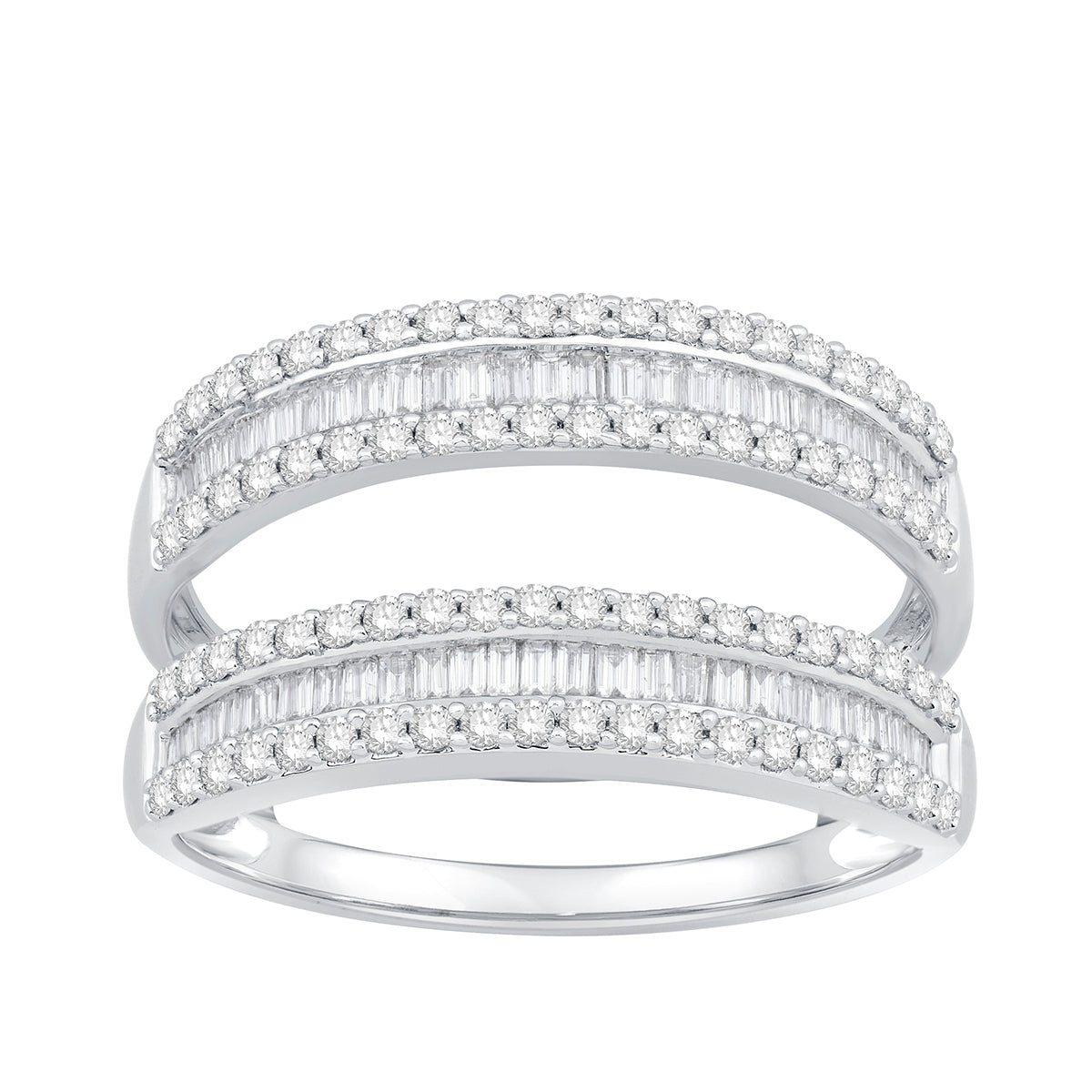7/8 ct. tw. Baguette & Round Diamond Multirow Wedding Band Enhancer in 14K White Gold