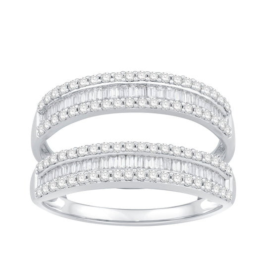 7/8 ct. tw. Baguette & Round Diamond Multirow Wedding Band Enhancer in 14K White Gold