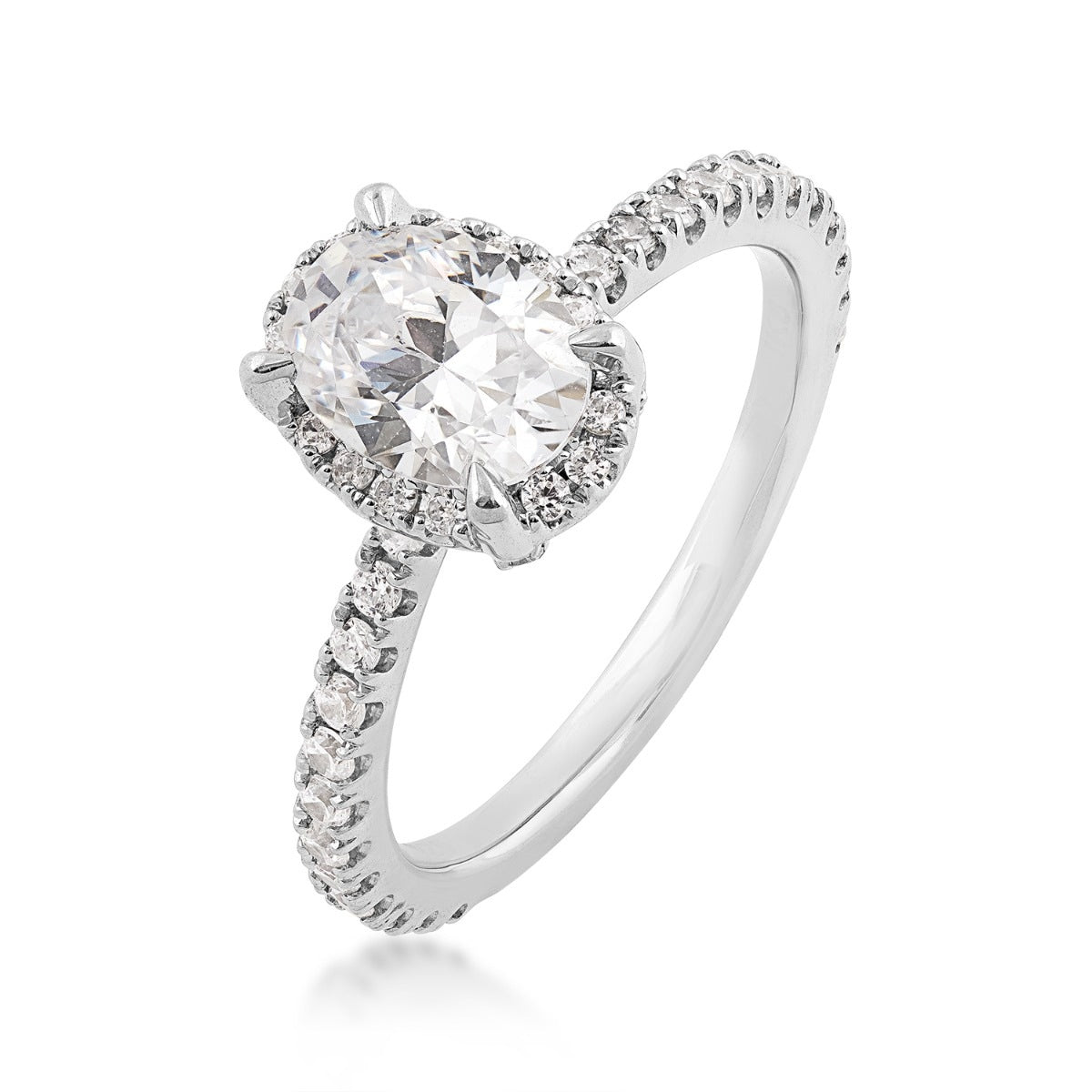 Adamante 1-1/2 ct. tw. Lab-Grown Oval Diamond Halo Engagement Ring in 14K White Gold front view