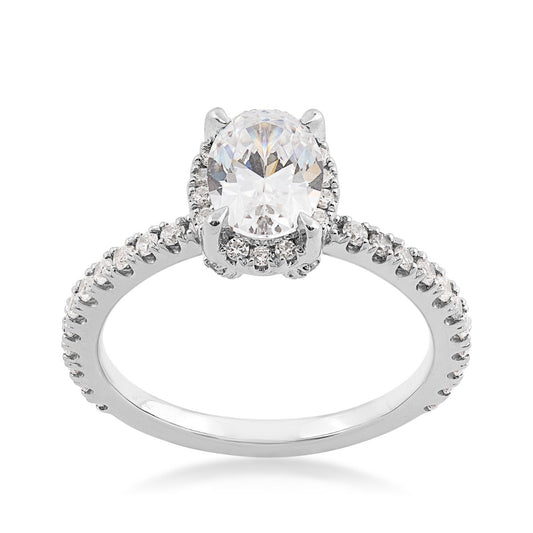 Adamante 1-1/2 ct. tw. Lab-Grown Oval Diamond Halo Engagement Ring in 14K White Gold