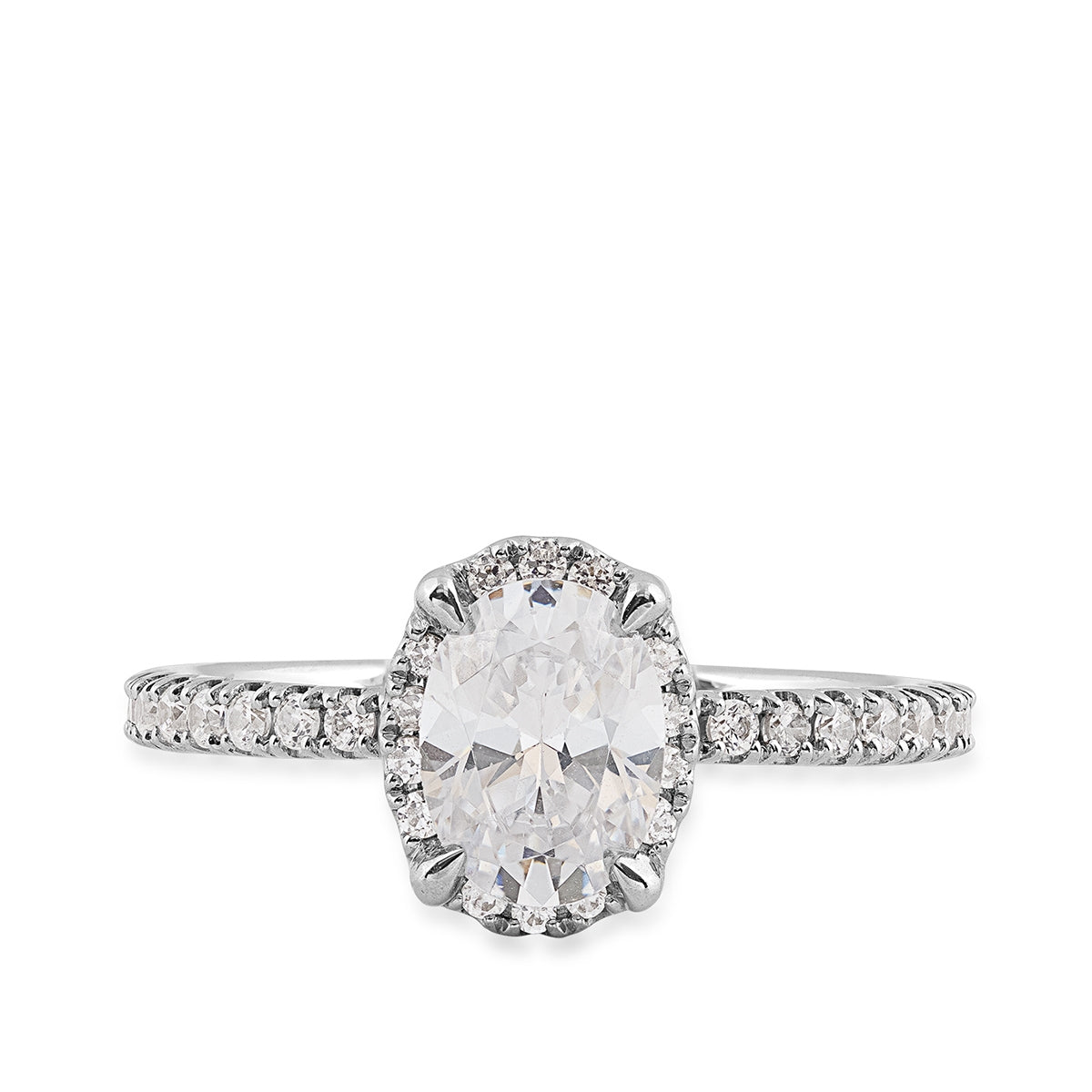 Adamante 1-1/2 ct. tw. Lab-Grown Oval Diamond Halo Engagement Ring in 14K White Gold close-up detail