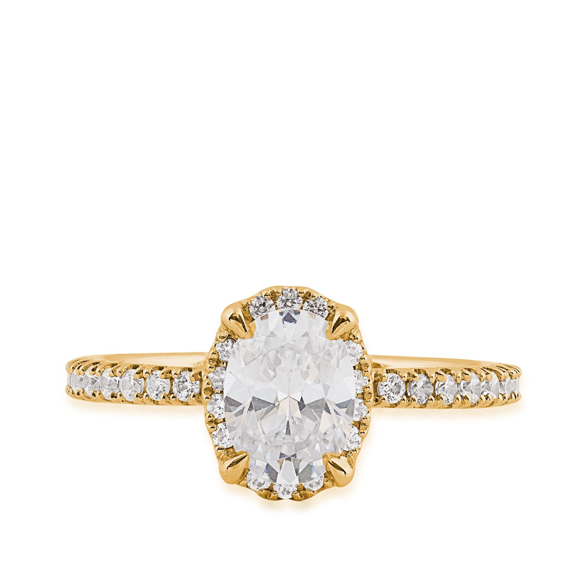 Adamante 1-1/2 ct. tw. Lab-Grown Oval Diamond Halo Engagement Ring in 14K Yellow Gold close-up detail