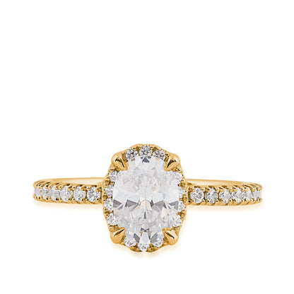 Adamante 1-1/2 ct. tw. Lab-Grown Oval Diamond Halo Engagement Ring in 14K Yellow Gold close-up detail