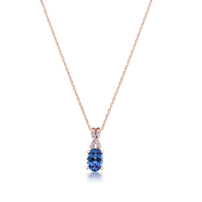 Tanzanite and .04 ct. tw. Diamond Fashion Pendant 'X' Diamond Design in 10K Pink Gold