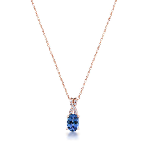 Tanzanite and .04 ct. tw. Diamond Fashion Pendant 'X' Diamond Design in 10K Pink Gold