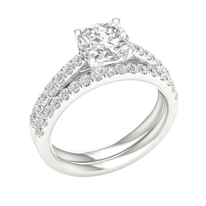 Adamante 2-1/3 ct. tw. Lab-Grown Cushion Diamond Wedding Set in 14K White Gold front view