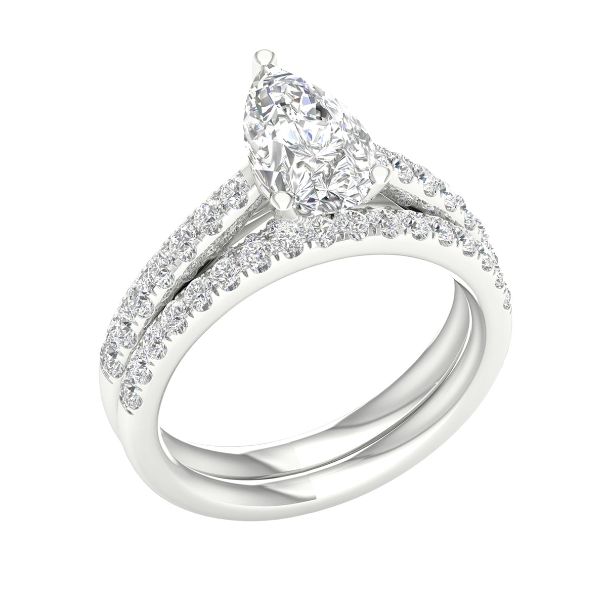 Adamante 2-1/3 ct. tw. Lab-Grown Pear Diamond Wedding Set in 14K White Gold front view