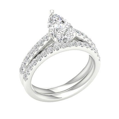 Adamante 2-1/3 ct. tw. Lab-Grown Pear Diamond Wedding Set in 14K White Gold front view