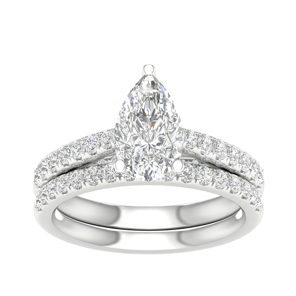 Adamante 2-1/3 ct. tw. Lab-Grown Pear Diamond Wedding Set in 14K White Gold