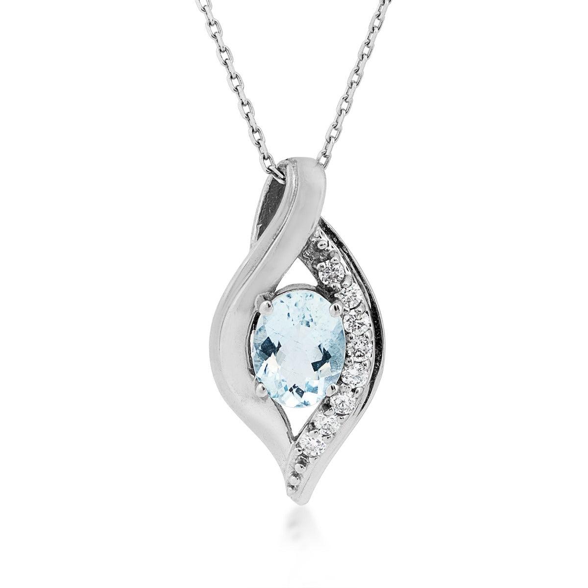 Oval Aquamarine & 1/6 ct. tw. Diamond Pendant in 14K White Gold