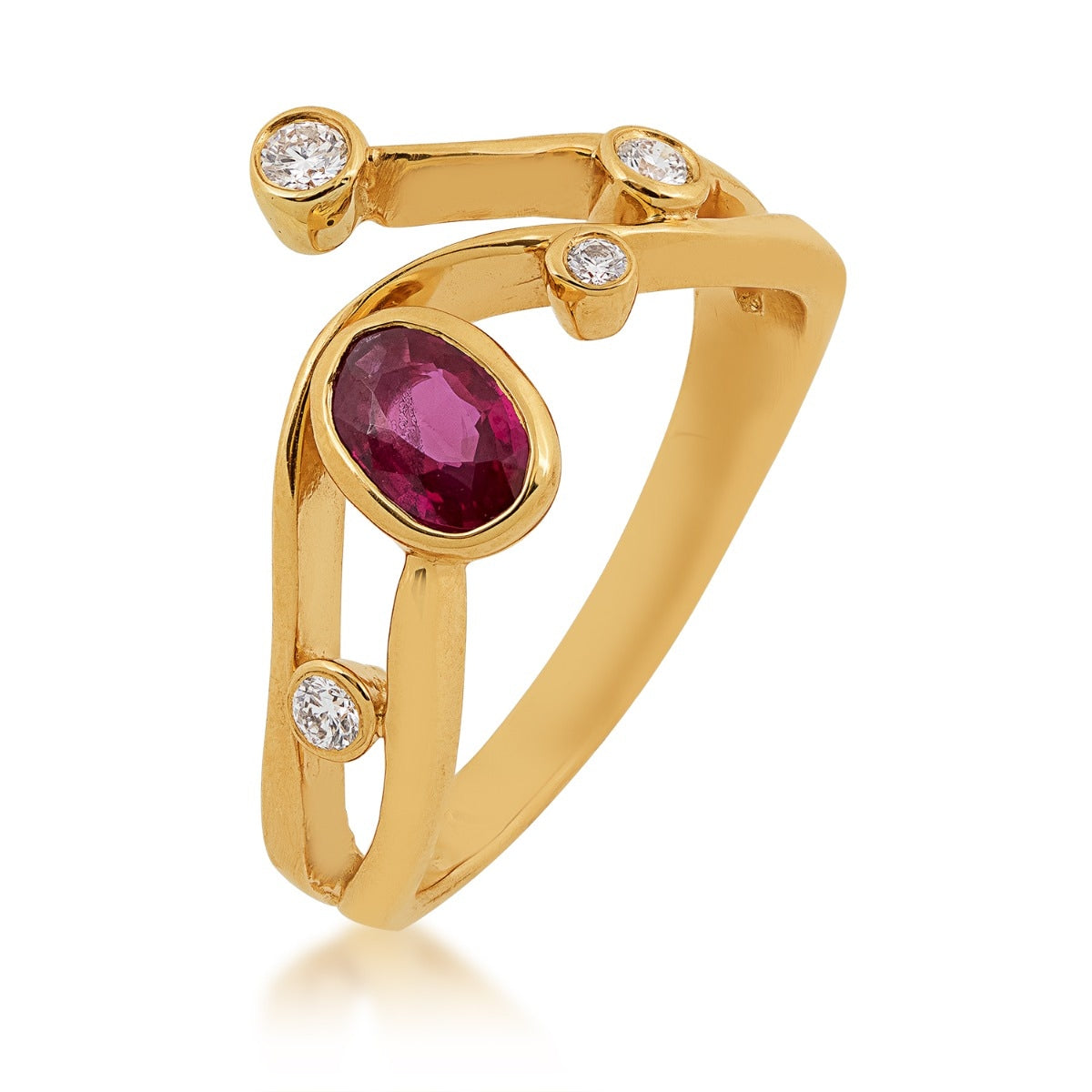 Oval Ruby & 1/10 ct. tw. Diamond Bezel Set Ring in 14K Yellow Gold front view