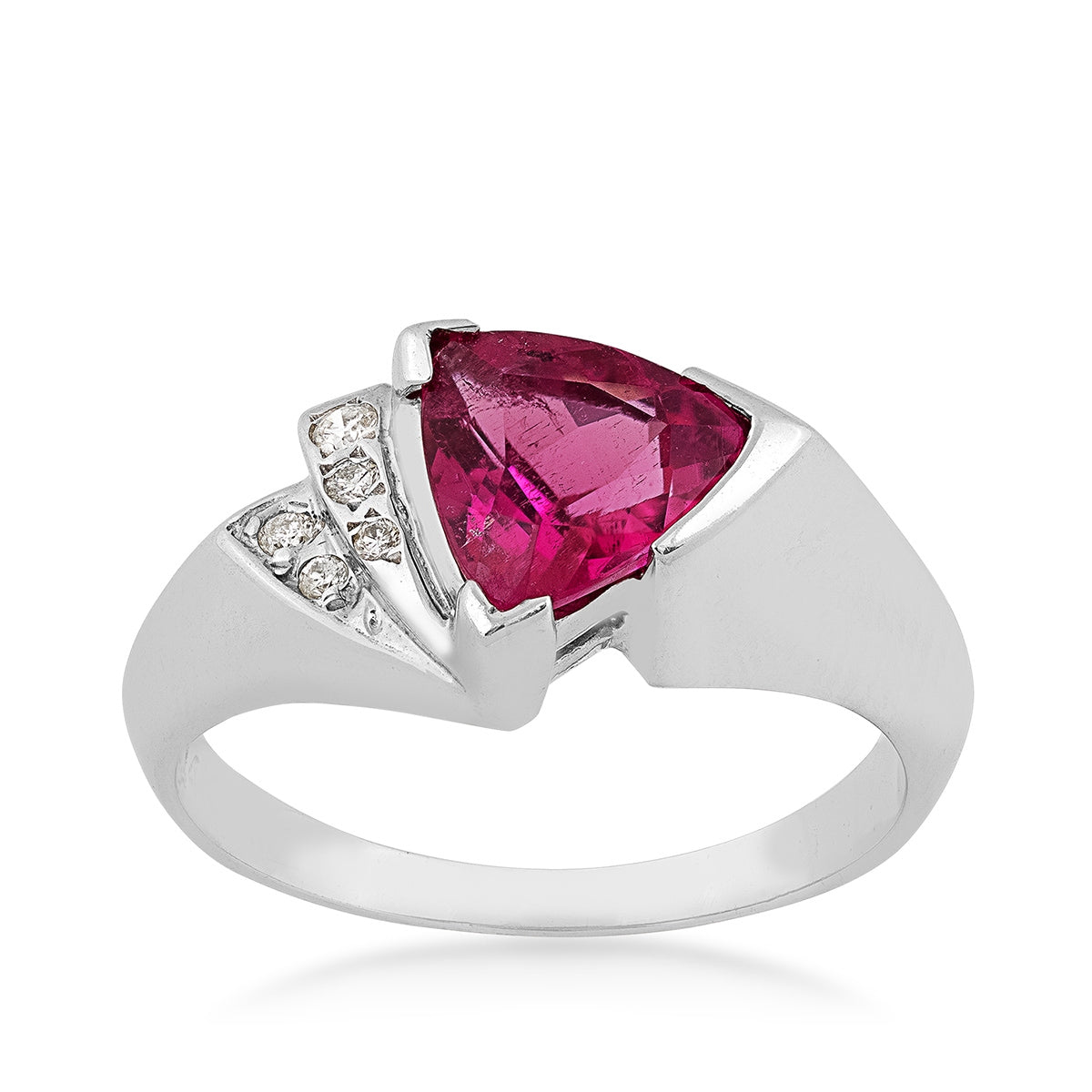 Trillion Rubellite & Diamond Accent Ring in 14K White Gold