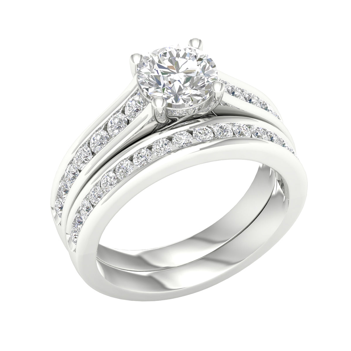Adamante 2 ct. tw. Lab-Grown Round Brilliant Diamond Wedding Set in 14K White Gold front view (2)