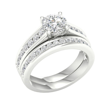 Adamante 2 ct. tw. Lab-Grown Round Brilliant Diamond Wedding Set in 14K White Gold front view (2)