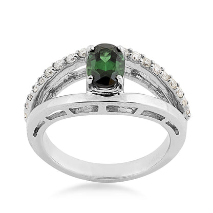 Oval Green Tourmaline & 3/8 ct. tw. Diamond Split Shank Ring in 14K White Gold