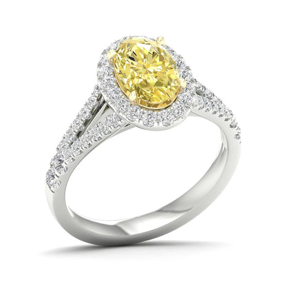 Adamante 2 ct. tw. Lab-Grown Oval Yellow & White Diamond Halo Split Shank Engagement Ring in 14K White Gold front view