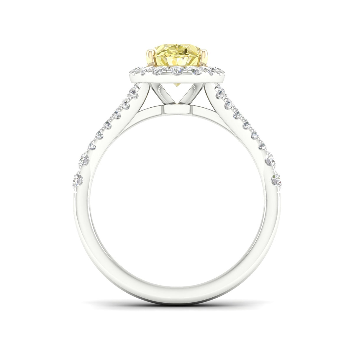 Adamante 2 ct. tw. Lab-Grown Oval Yellow & White Diamond Halo Split Shank Engagement Ring in 14K White Gold close-up detail