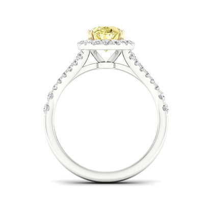 Adamante 2 ct. tw. Lab-Grown Oval Yellow & White Diamond Halo Split Shank Engagement Ring in 14K White Gold close-up detail