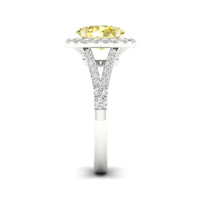 Adamante 2 ct. tw. Lab-Grown Oval Yellow & White Diamond Halo Split Shank Engagement Ring in 14K White Gold side profile
