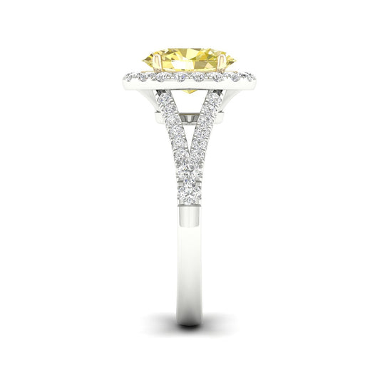 Adamante 2 ct. tw. Lab-Grown Oval Yellow & White Diamond Halo Split Shank Engagement Ring in 14K White Gold side profile