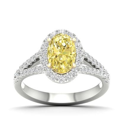 Adamante 2 ct. tw. Lab-Grown Oval Yellow & White Diamond Halo Split Shank Engagement Ring in 14K White Gold
