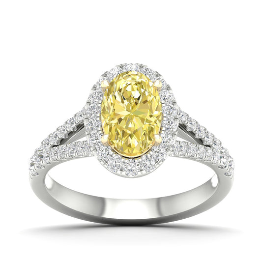 Adamante 2 ct. tw. Lab-Grown Oval Yellow & White Diamond Halo Split Shank Engagement Ring in 14K White Gold