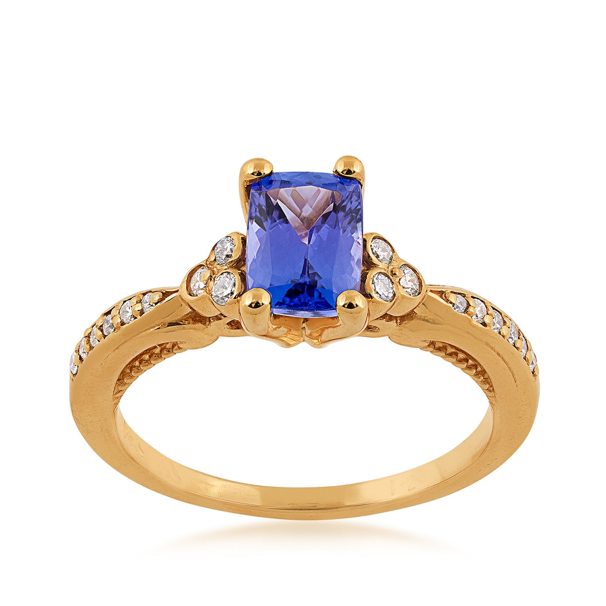 Cushion Tanzanite & 1/7 ct. tw. Diamond Ring in 14K Yellow Gold