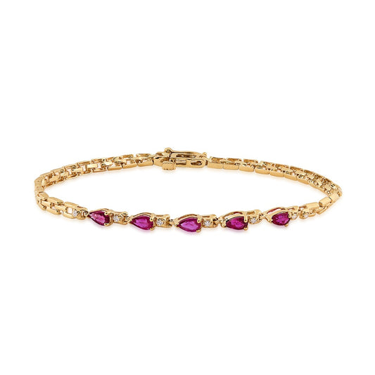 Pear Ruby & Diamond Accent Bracelet in 14K Yellow Gold