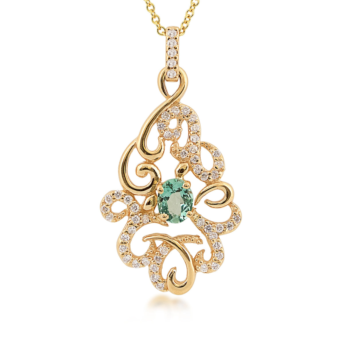 Oval Alexandrite & 1/4 ct. tw. Diamond Filigree Swirl Pendant in 14K Yellow Gold