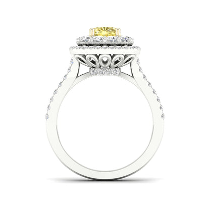 Adamante 2 ct. tw. Lab-Grown Cushion Yellow & White Diamond Halo Split Shank Engagement Ring in 14K White close-up detail
