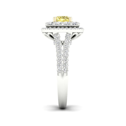 Adamante 2 ct. tw. Lab-Grown Cushion Yellow & White Diamond Halo Split Shank Engagement Ring in 14K White side profile