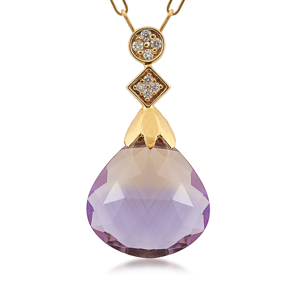 Fantasy Cut Ametrine & 1/7 ct. tw. Diamond Pendant in 14K Yellow Gold