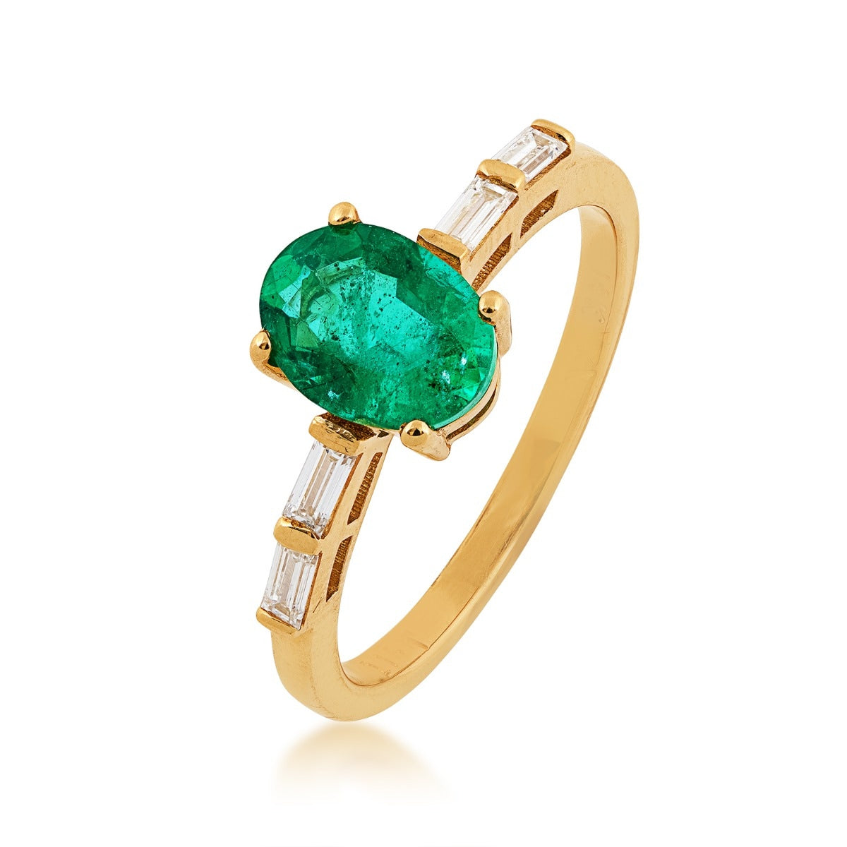 Oval Emerald & 1/5 ct. tw. Baguette Diamond Ring in 14K Yellow Gold front view
