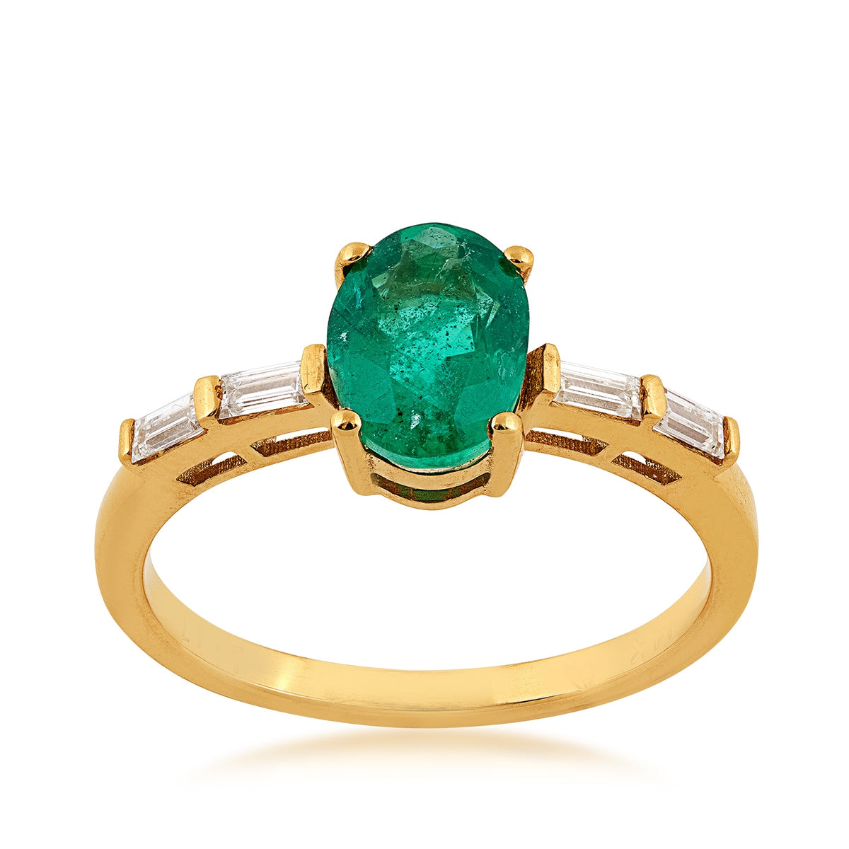 Oval Emerald & 1/5 ct. tw. Baguette Diamond Ring in 14K Yellow Gold