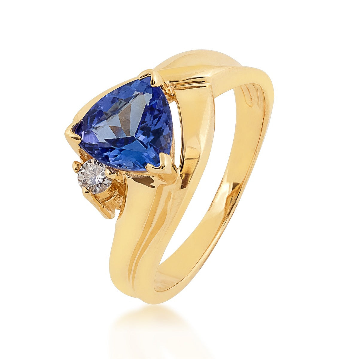 Trillion Tanzanite & 1/10 ct. tw. Diamond Ring in 14K Yellow Gold front view