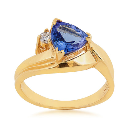 Trillion Tanzanite & 1/10 ct. tw. Diamond Ring in 14K Yellow Gold