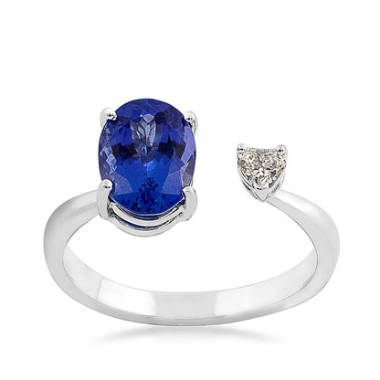 Oval Tanzanite & 1/7 ct. tw. Heart Diamond Open Ring in 14K White Gold