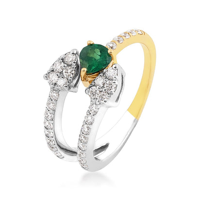 Pear Alexandrite & 7/8 ct. tw. Diamond Split Shank Ring in 14K White & Yellow Gold front view
