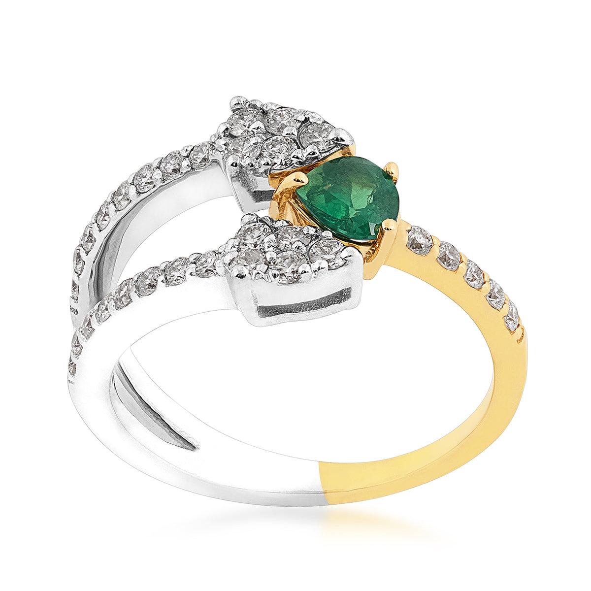 Pear Alexandrite & 7/8 ct. tw. Diamond Split Shank Ring in 14K White & Yellow Gold